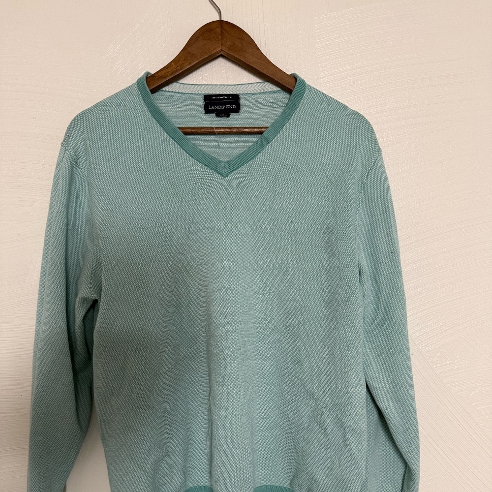 Lands' End 100% Cotton V-Neck Sweater